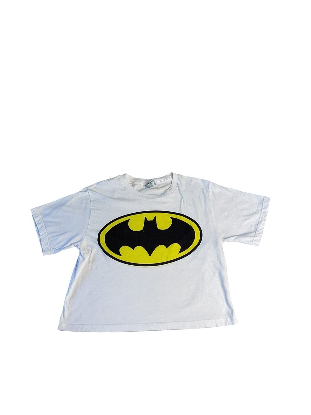 Batman Logo Graphic Tee White Cotton T-Shirt Size Small